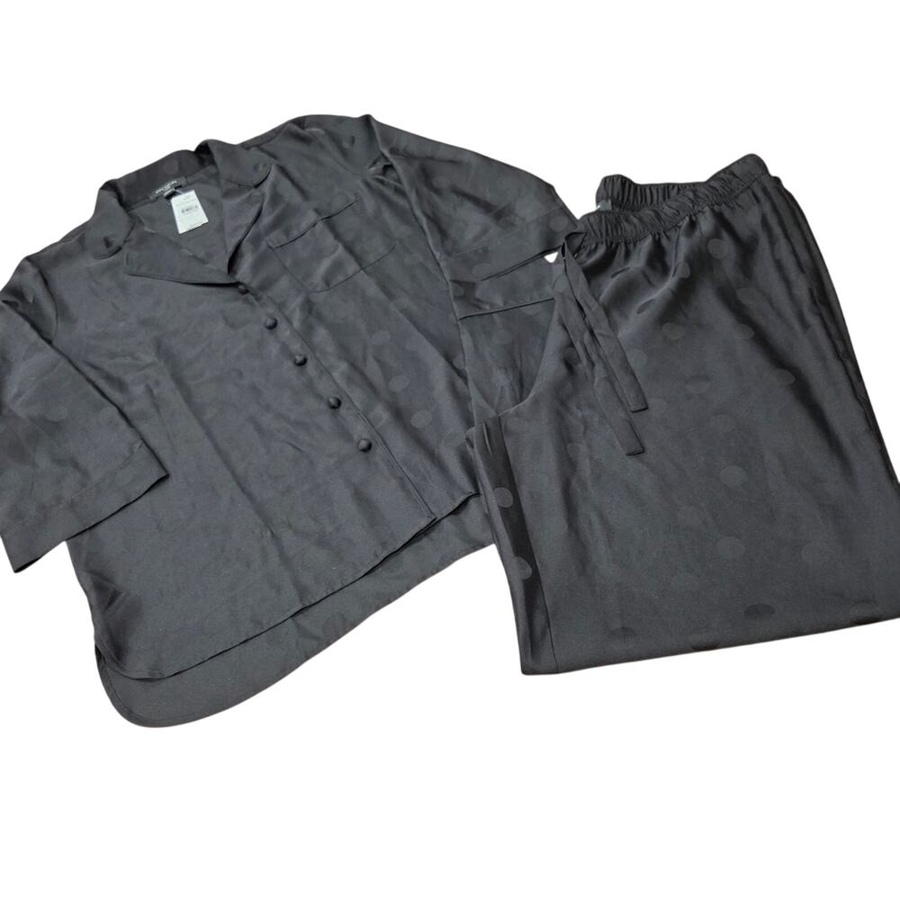 NWT Ann Taylor Sleep Black Satin Shirt Subtle Polka Dot Pattern Size Large